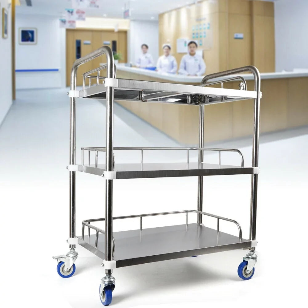 Restaurant Trolley for Cart 3 Cart Silver Cart Shelves Steel Shelf Mobile Locking Hotel Use Utility Layers Rolling Serving Home Wheels with Lab Household Storage Stainless Multifunction Silent