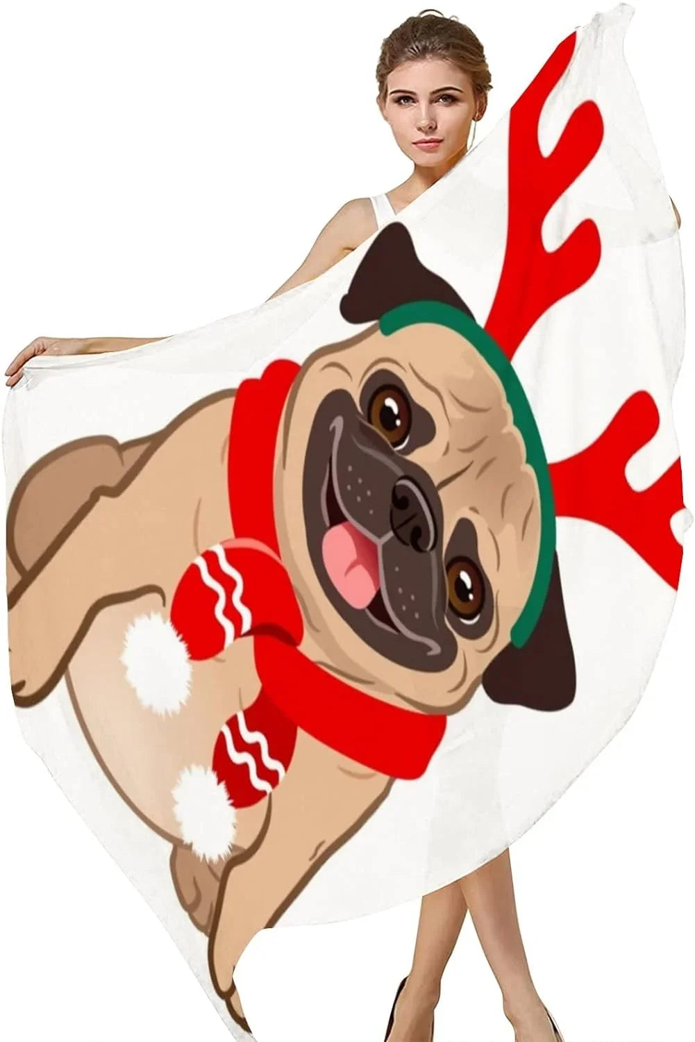 Wrap Pug Girls Long Lightweight Silk Scarves Women Scarf Neck Shawl Dog for White Christmas Hyjoy On