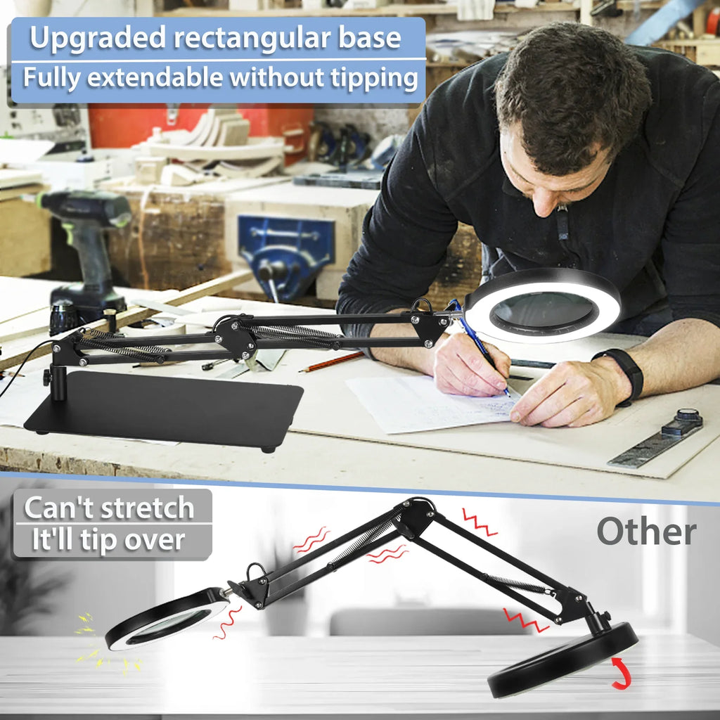 Lighted and Light 5 Painting, with Close Clamp, Hands Sewing Modes Magnifier Stepless Glass Desk Free Work, Magnifying with Craft, 10X Dimmable, for Lamp LED Stand, Color 2-in-1 Magnifying