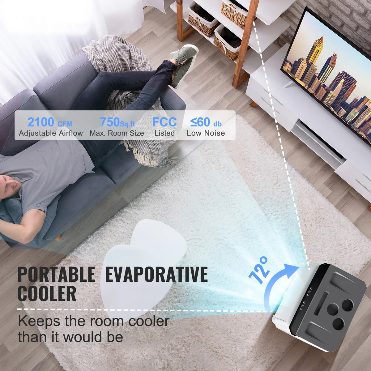 Cooler Air Gal Evaporative Timer 3-in-1 Swamp 7 Cooler 12h SKYSHALO CFM 2100 Humidifier