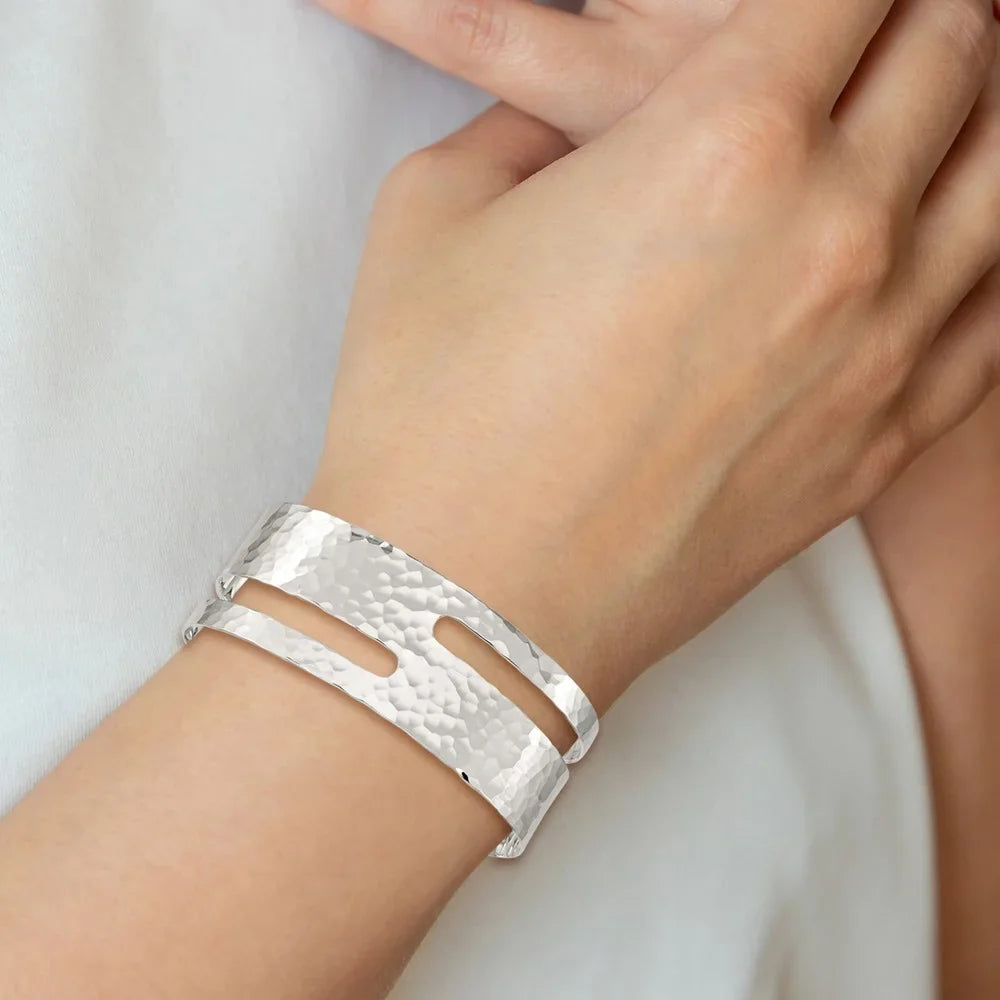 Solid Fancy Jewelry Gifts Hammered Sterling Bracelet Polished Silver for Bangle Women Cuff 925 Stackable