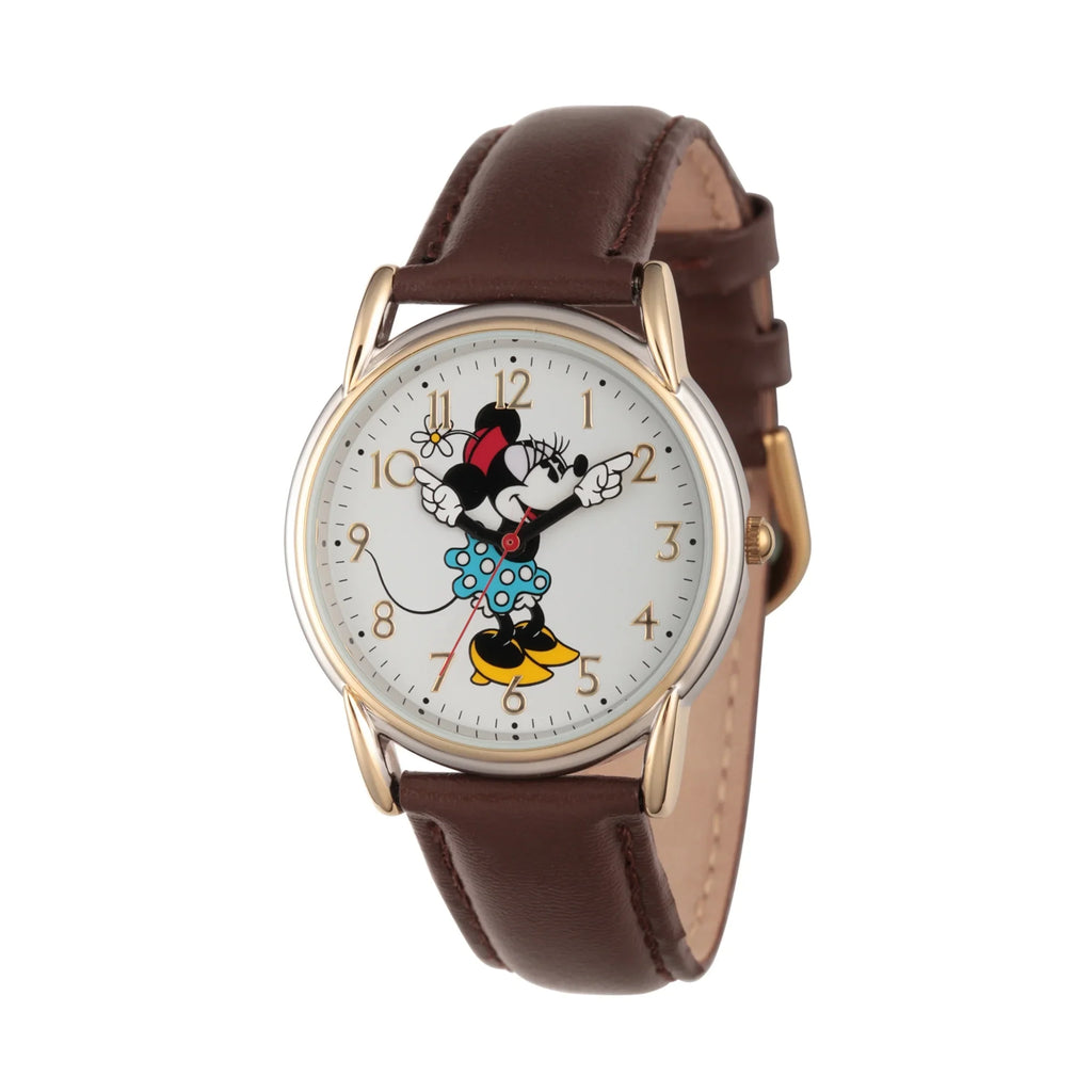 Alloy Brown Leather Strap, Disney Tone Watch, Mouse Cardiff Minnie Two W002770 Women's