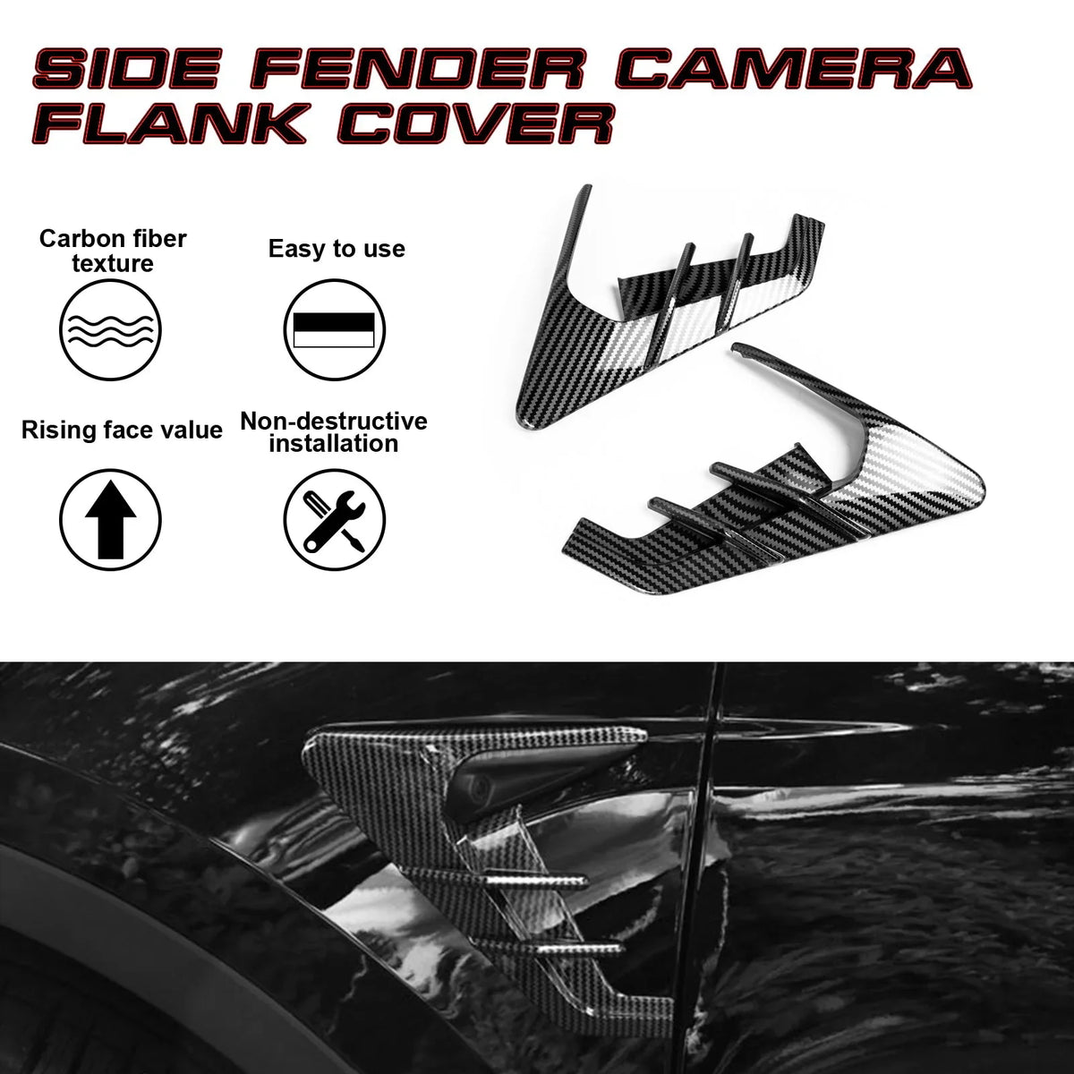 Model with Model 3 View Cover Trim, Turn Carbon Marker Tesla Camera Y Xotic Fiber Indicator Side Tech Signal Pattern, Compatible 2021+