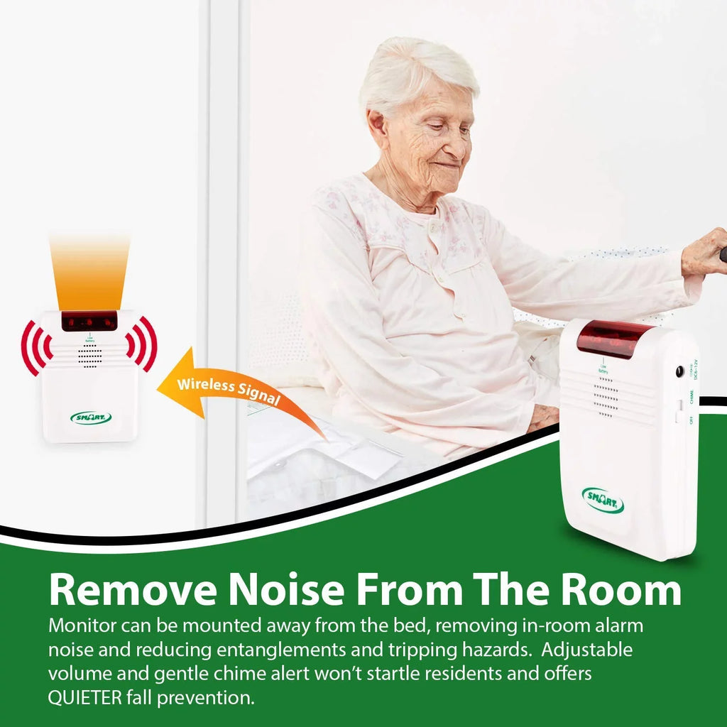 Monitoring Falls Piece Wandering While Help Cordless Sensing Smart and Unattended, Bed Exit Prevent Caregiver Set 2 Pressure Bed Alarm - Pad System with
