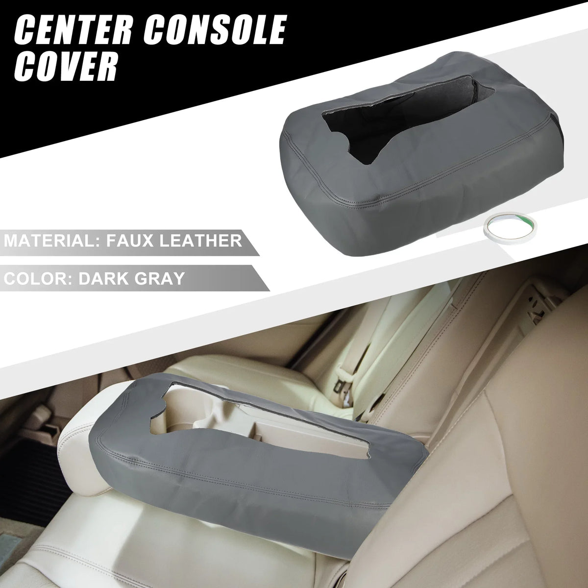 Leather 1500HD Center 1500 Pad Console Chevy Waterproof Faux 2007-2014 Dark Silverado Cover Gray for