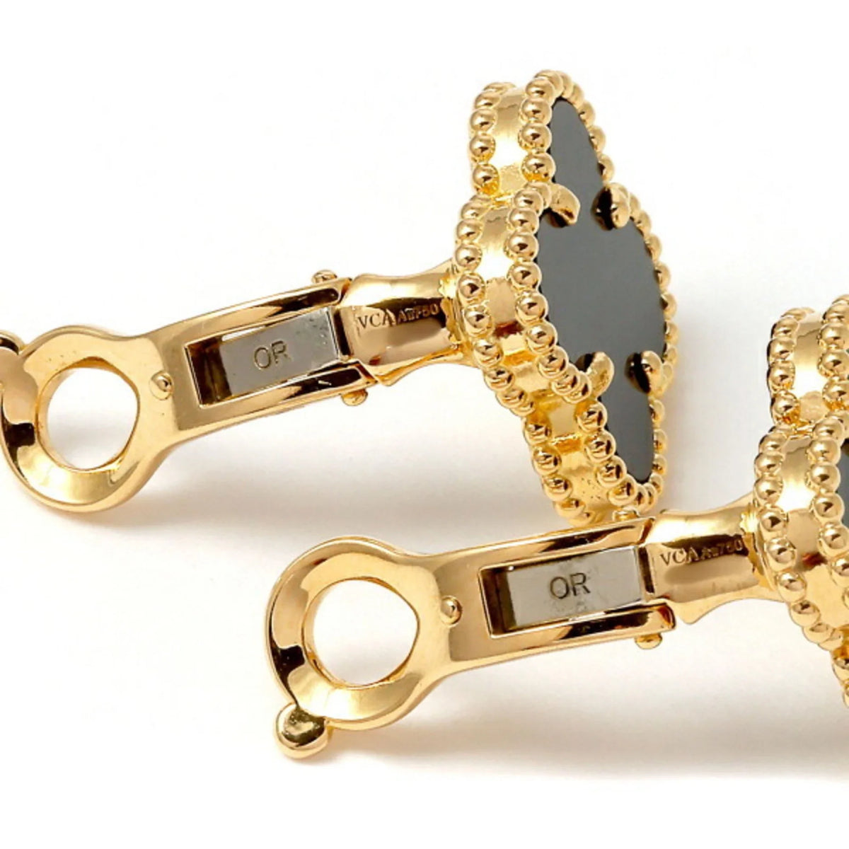 (Good) Pre-Owned Arpels K18YG Van Cleef Arpels Gold Cleef Van Onyx & Earrings Vintage Alhambra Yellow