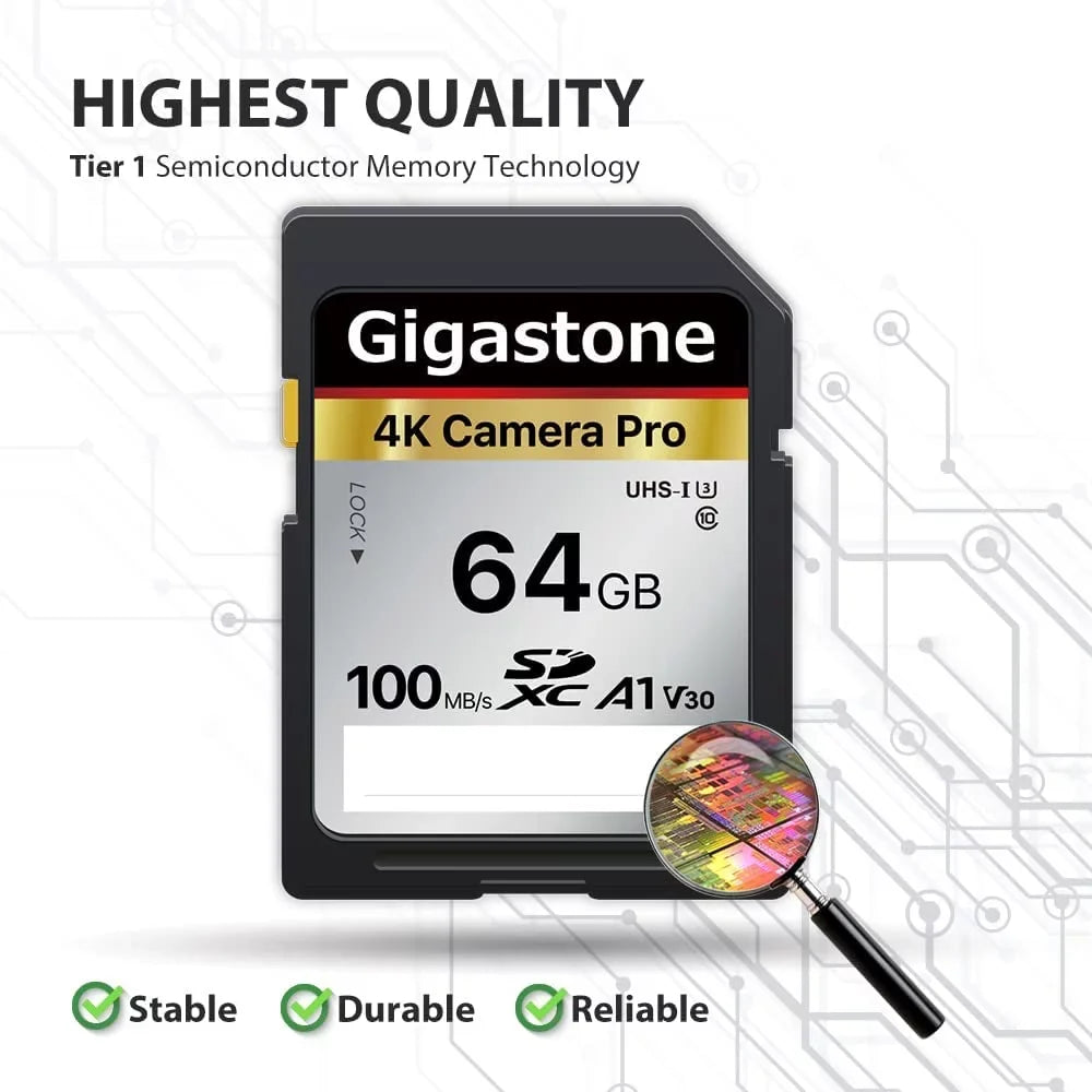 Canon Nikon Kodak UHD 5-Pack Panasonic Sony SD Card Card High 5 Gigastone SDXC Digital Speed 4K V30 HD Ultra Camera, Compatible Cases-GS-SD-64GB-2-5PK-B 64GB with with Video Memory Olympus Pentax Mini
