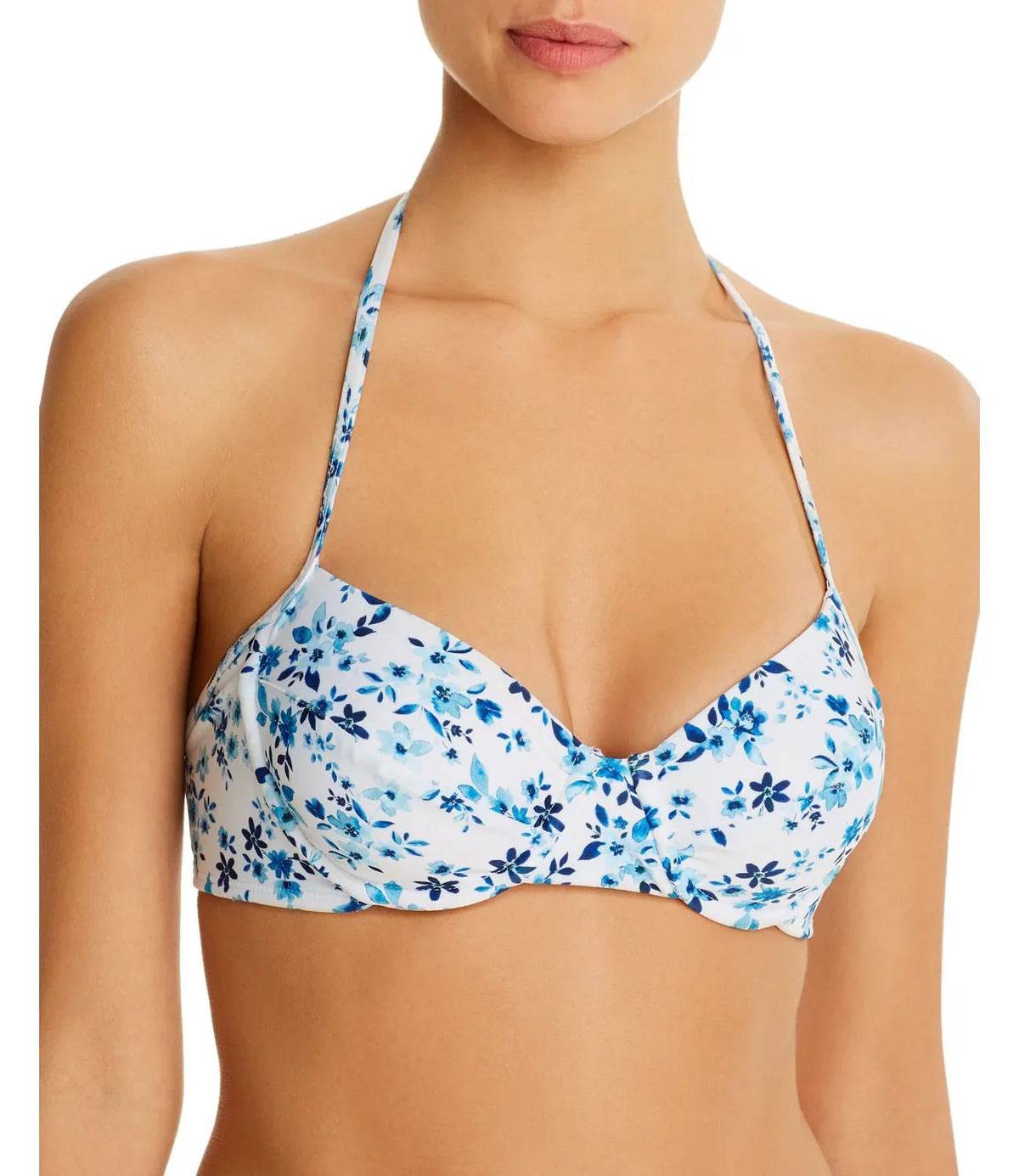 Halter Underwire Swim DD Floral Top Womens Blue Shoshanna