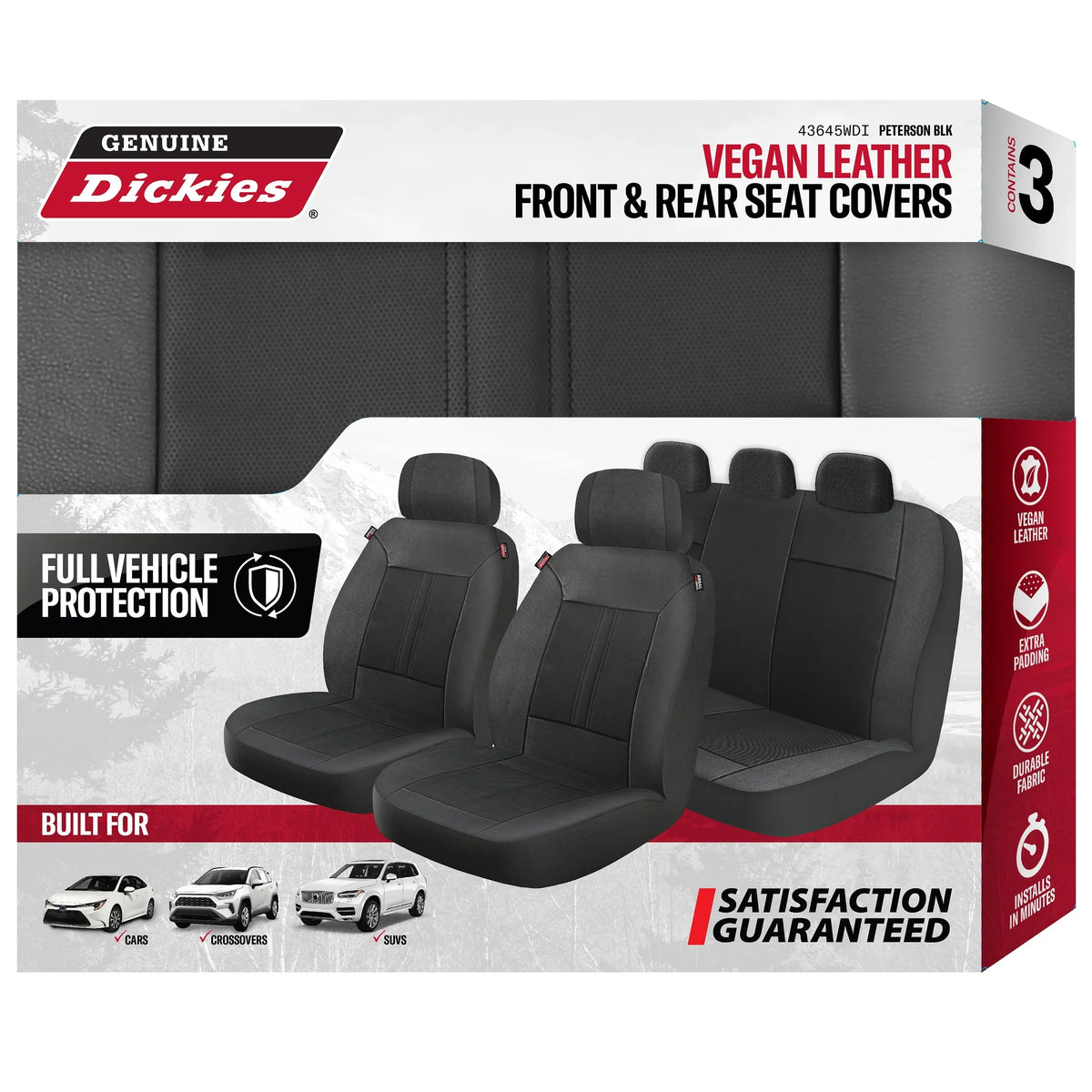 Vegan Seat Petersen Leather 43645WDI 3-Piece Black Covers, Dickies Car Genuine