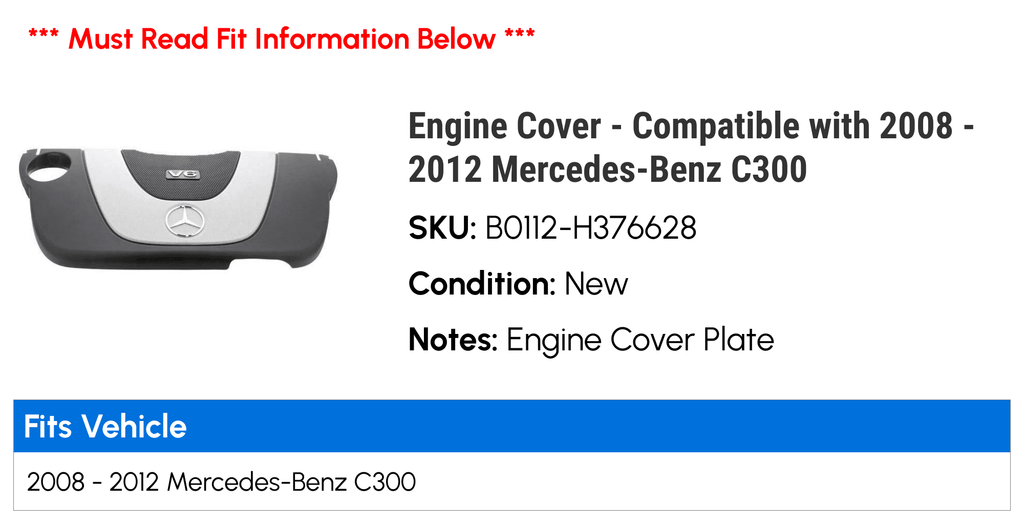 '- 2011 Engine 2012 2010 C300 2009 Compatible - Mercedes-Benz Cover 2008 with