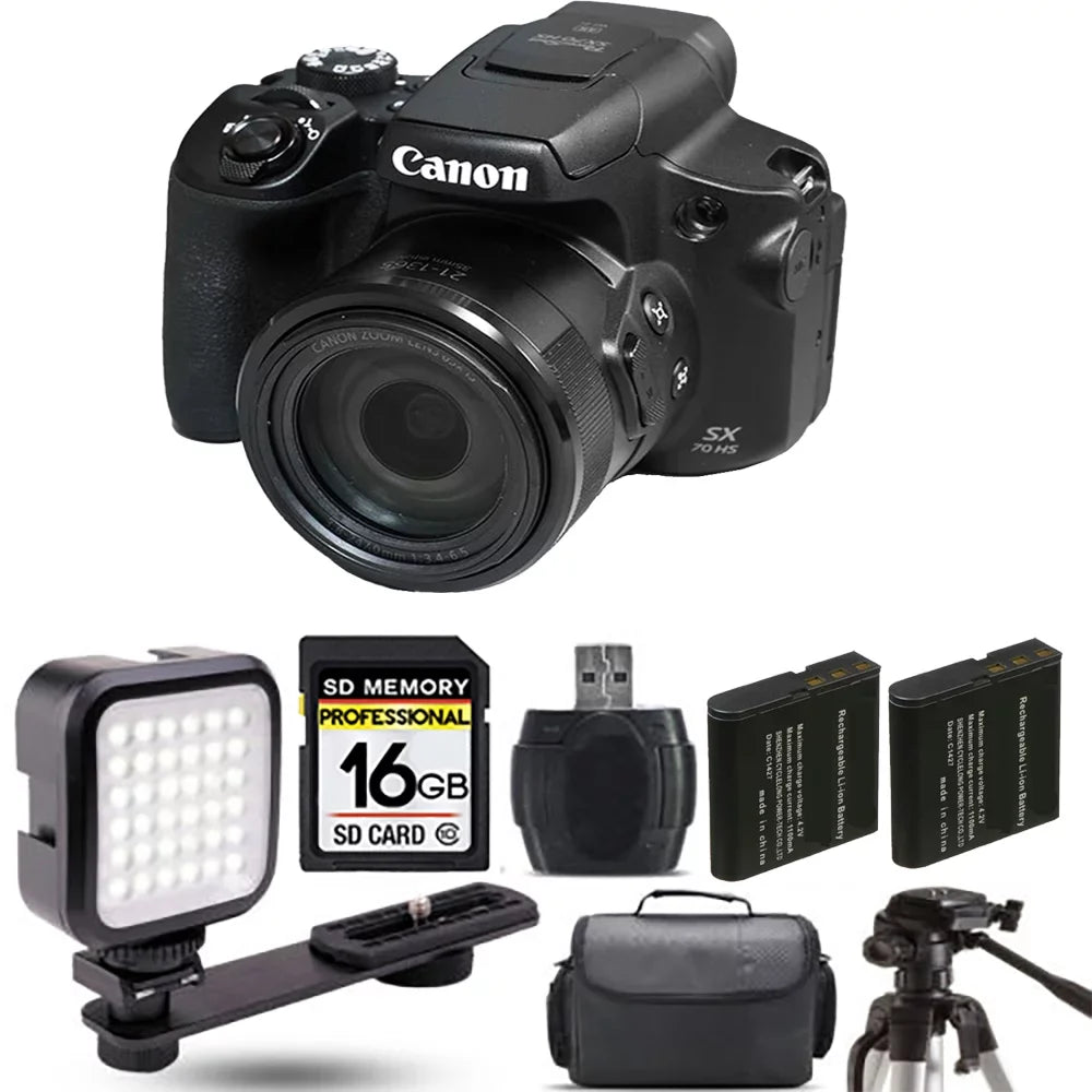 LED HS Camera Canon + SX70 - Battery PowerShot 16GB Kit Extra + Digital