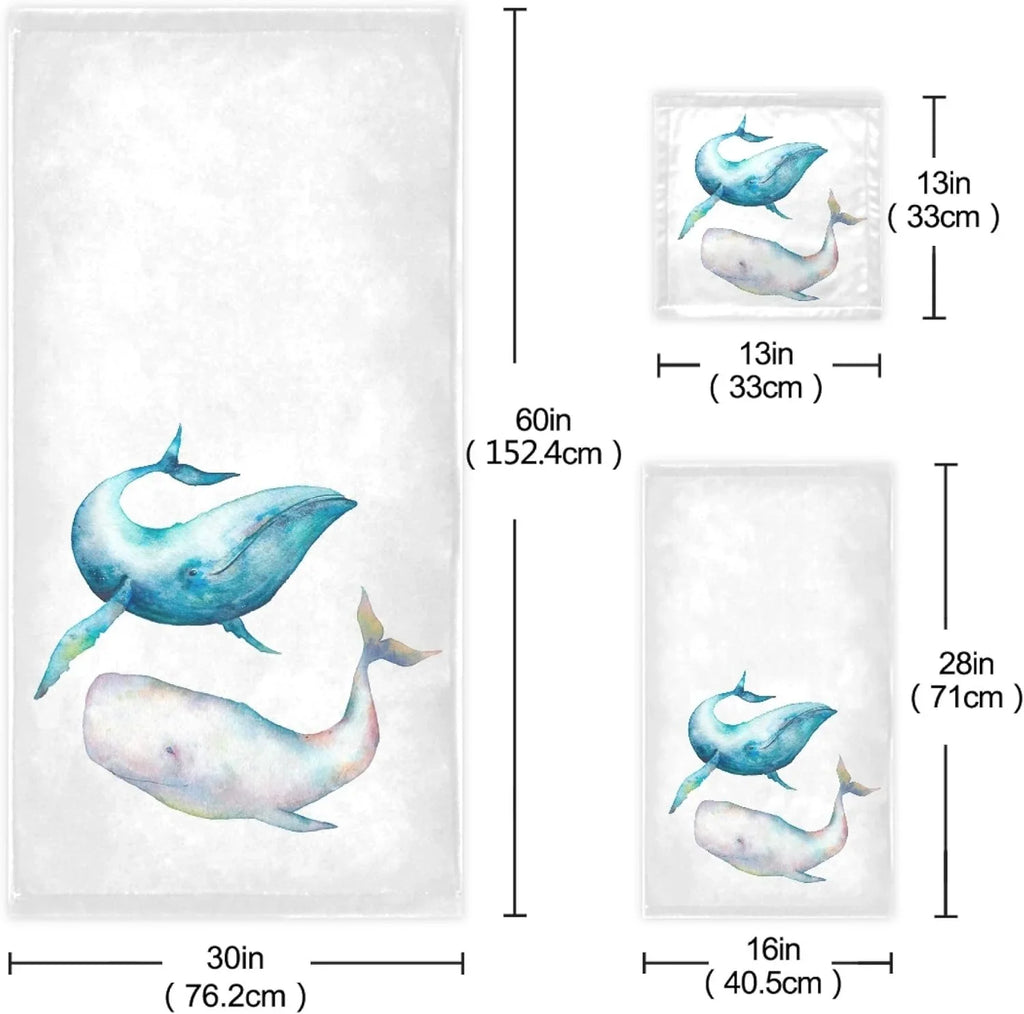 for Whale Absorbent Life Hand GZHJMY 3-Piece Ocean Soft Humpback Bath Quick Bath Sea Marine Towel Towel, 1 Set,Watercolor 1 Washcloth, Drying Bathroom 1 Blue Towel Whale Sets, Bowhead Towel, Towels