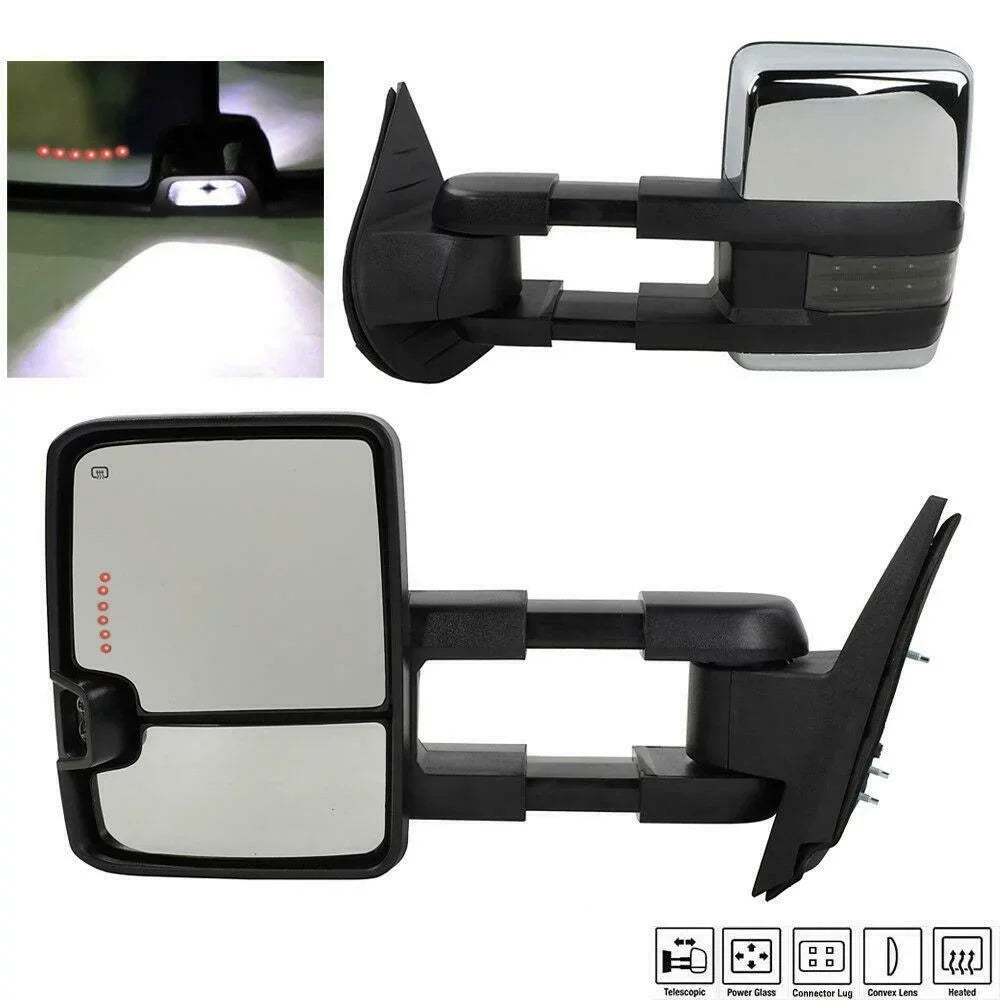 Towing Heated Lamp Signal&Backup Power Chevrolet For Led Mirrors Chrome Gmc