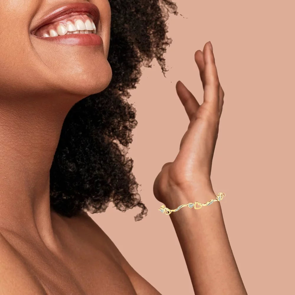 Wave Diamond Cttw 1/10 4"-10" .925 Gold Sterling Bolo 14K Color, Bracelet (I-J and Silver Adjustable I3 Hearts Plated Clarity) Yellow