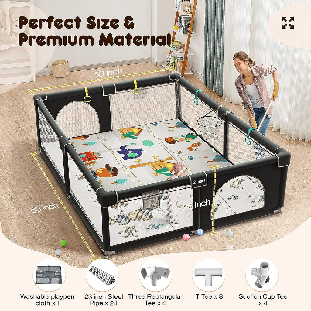 Protecting Top Yard Baby Play with 320D Large with Rod Padding Cotton Baby Zipper for for 6in1 Playpen Washable Toddlers, Playpen Padded Sturdy Safe & Gate with Playpen Babies, Upgraded Mat,