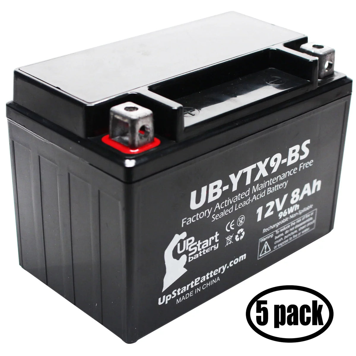8Ah, - Activated, 1999 Motorcycle UB-YTX9-BS Battery for GSX-R600 5-Pack Maintenance 12V, Free, Battery Suzuki Replacement 600CC UpStart Factory