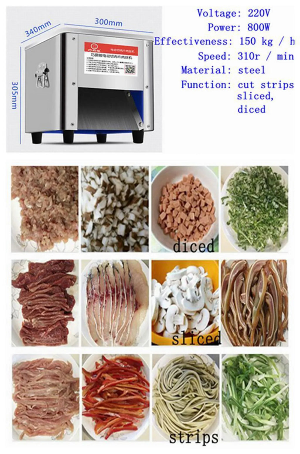 beef 110V Steel Meat Commercial 3.5mm cutter 850W, slicer Machine Stainless Tool Electric Cutting TOPCHANCES meat