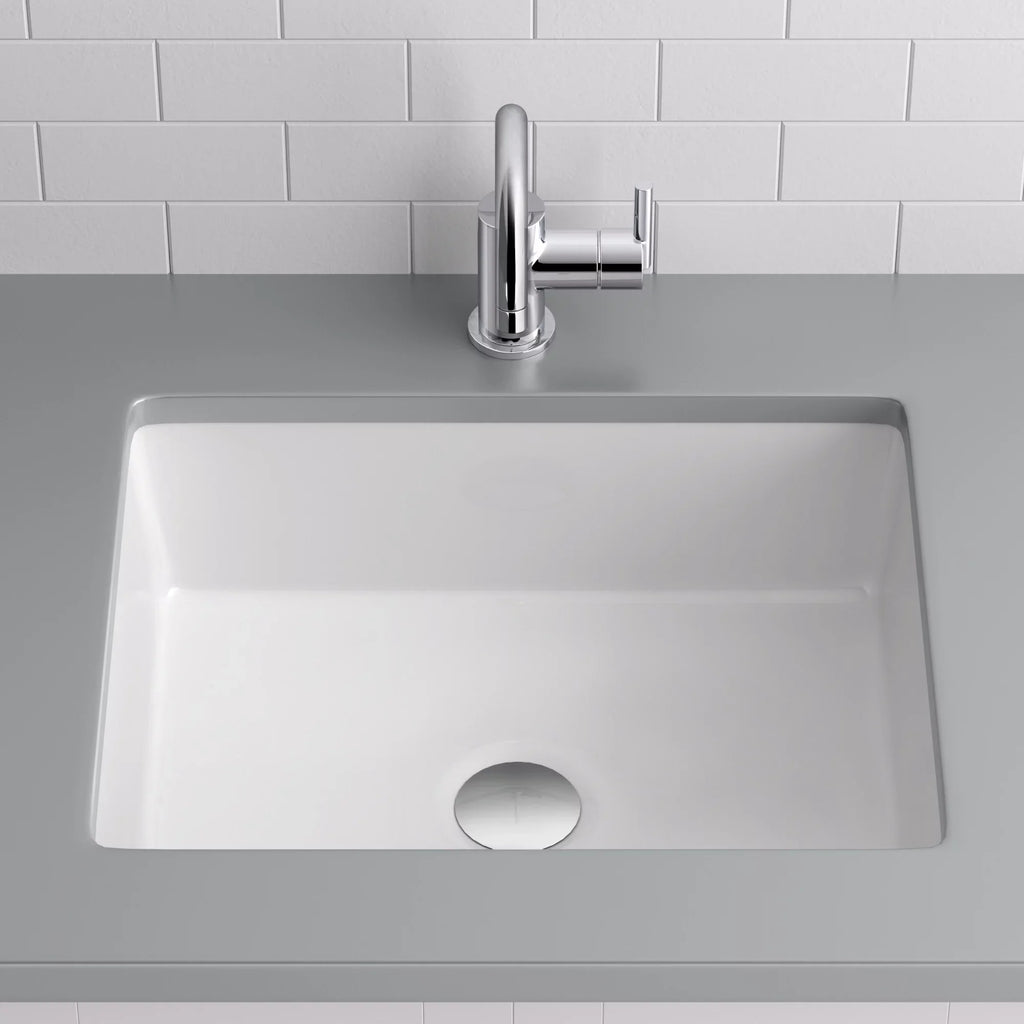 Sink with Rectangular Miseno 17 Bathroom x Rear Overflow, in. 13 Undermount White