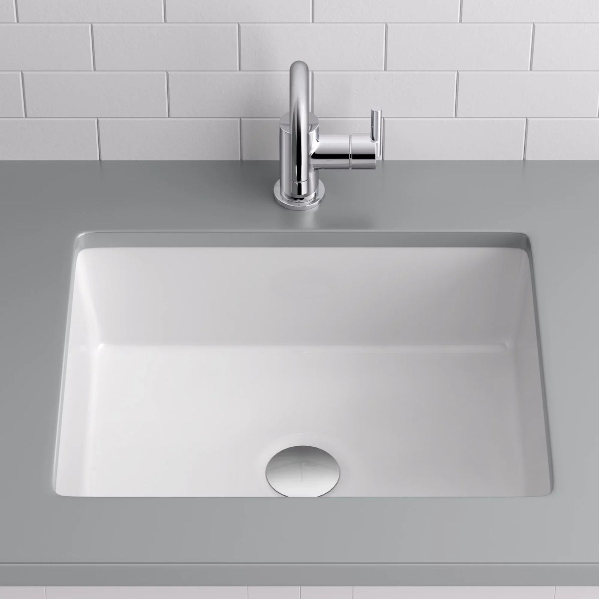 Sink with Rectangular Miseno 17 Bathroom x Rear Overflow, in. 13 Undermount White