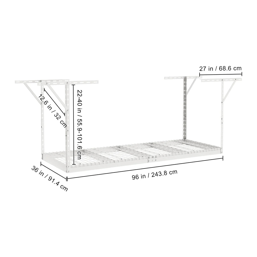 36x96in VEVOR 600lbs Garage Rack Ceiling Adjustable Storage White Rack Overhead