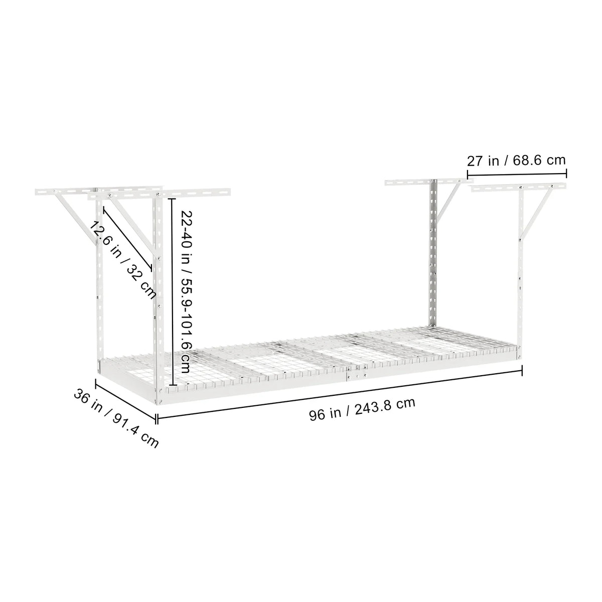 36x96in VEVOR 600lbs Garage Rack Ceiling Adjustable Storage White Rack Overhead