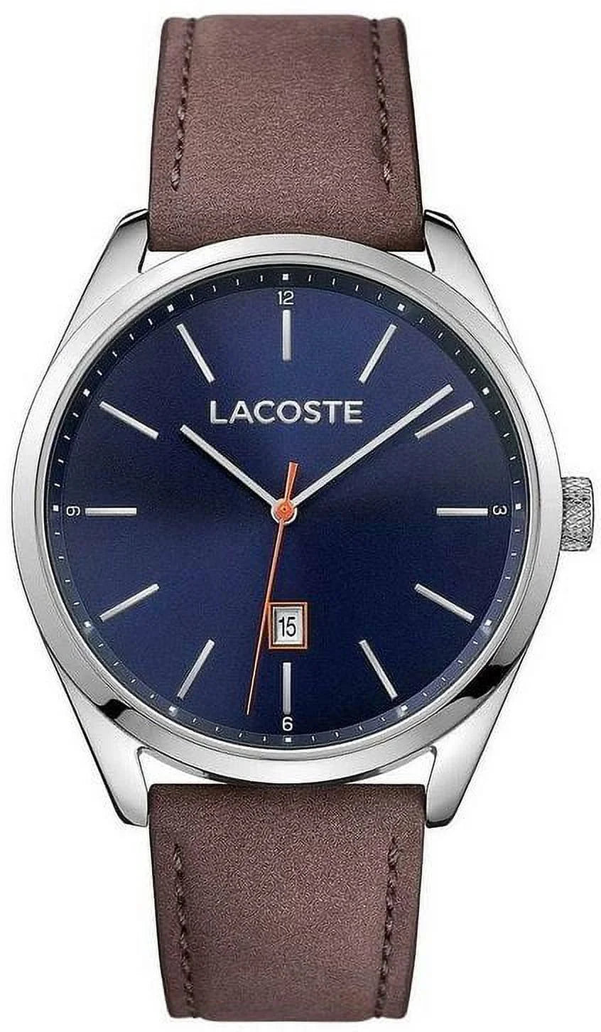 Watch 50m Diego - - Brown Date Strap Men's Leather Stainless Lacoste - - San