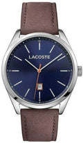 Watch 50m Diego - - Brown Date Strap Men's Leather Stainless Lacoste - - San