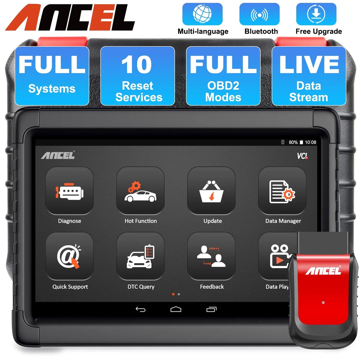 Automotive X6 Bluetooth System Reader Tool Scan OBD2 Auto Live OBD Scanner Bi-direactional Services Diagnostic Reset EOBD Automotive ANCEL Scan Diagnostic Car Scanner Tablet Car VIN 10 All Data Code