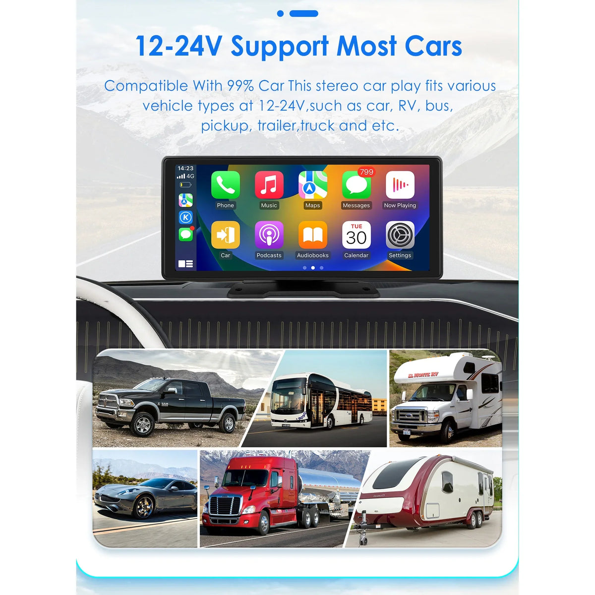 Player Adjustable 360° Apple Head Bluetooth Radio GPS Android Navigation Touchscreen 10.26" FM Link Carplay Stereo Car Auto Unit Mirror