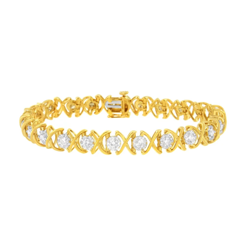 (J-K, "XOXO" Bracelet Yellow 2ct Diamond TDW Gold Plated Sterling Silver I1-I2) 10K