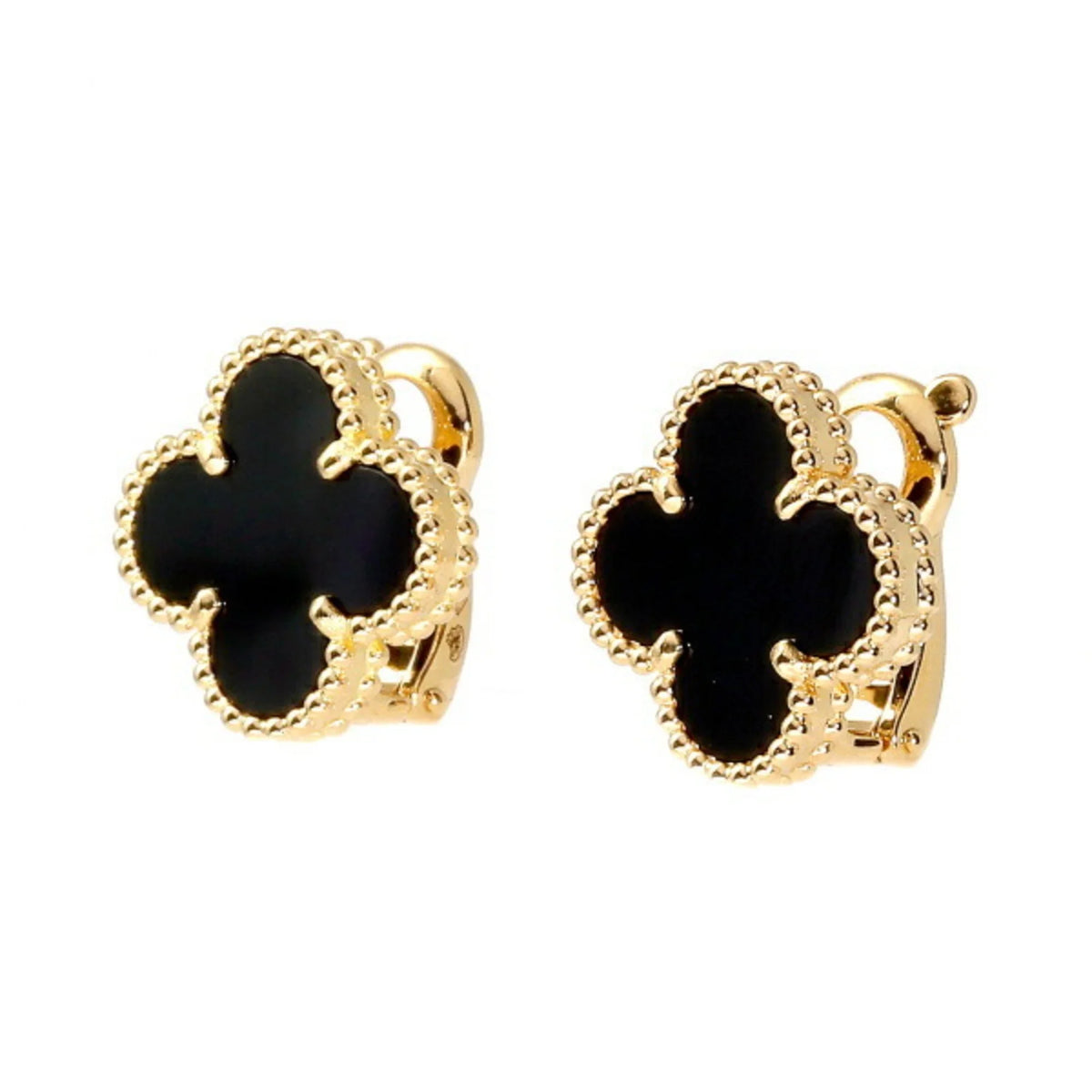 (Good) Pre-Owned Arpels K18YG Van Cleef Arpels Gold Cleef Van Onyx & Earrings Vintage Alhambra Yellow