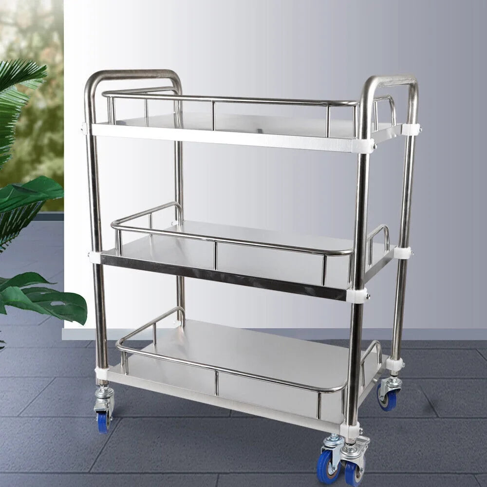Restaurant Trolley for Cart 3 Cart Silver Cart Shelves Steel Shelf Mobile Locking Hotel Use Utility Layers Rolling Serving Home Wheels with Lab Household Storage Stainless Multifunction Silent