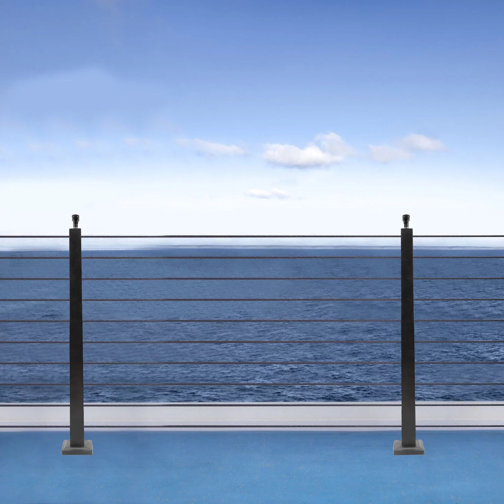 Concrete Level Deck Level Square Post Wood Cable Cable Railing Stainless Two System Railing Steel Fence Sides 36''x2''x2'' Post Pre-Drilled for