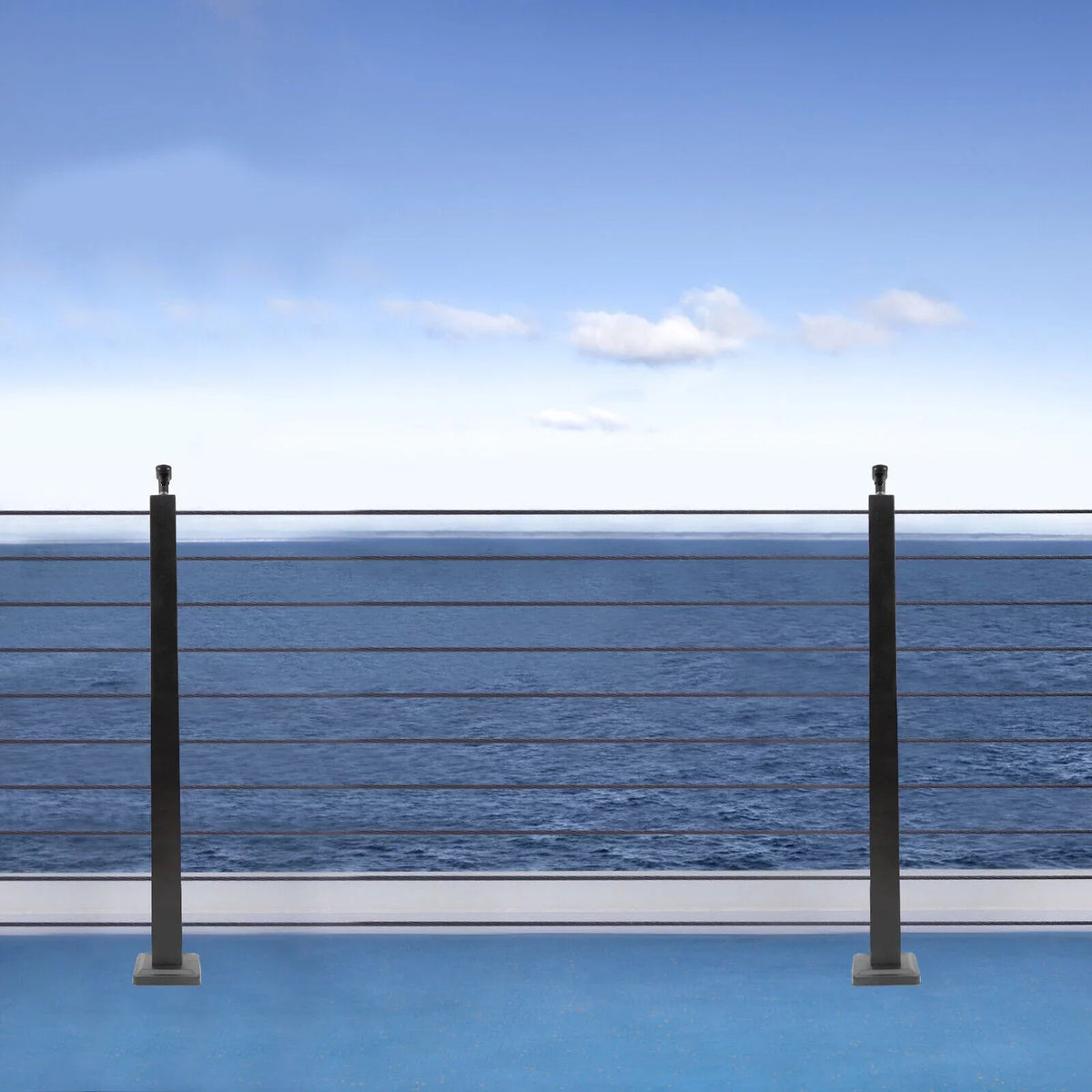 Concrete Level Deck Level Square Post Wood Cable Cable Railing Stainless Two System Railing Steel Fence Sides 36''x2''x2'' Post Pre-Drilled for