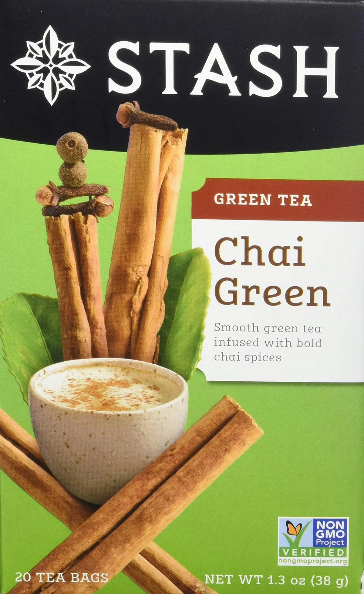 Stash 6) Tea - 20 120 Premium Artificial of - Non-GMO No Count Ingredients, with (Pack Total Chai Tea Green Caffeinated, Bags Tea Verified Project