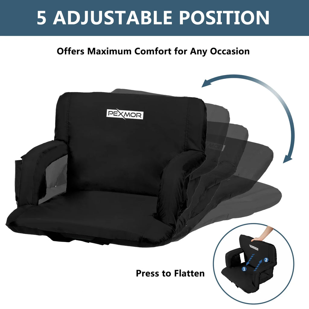 for with Bag, Back PEXMOR Seat Carrying 21'' Support Bleachers Stadium Reclining Width Standard Portable 2-Pack Cushion, &
