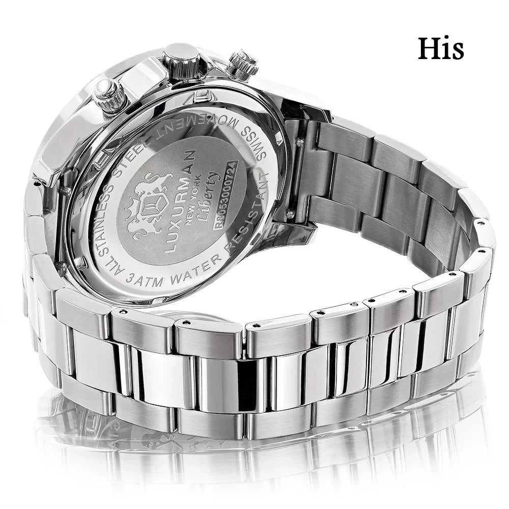 Set Watch Stainless 3.5ct and Diamond Hers Steel Watches: His