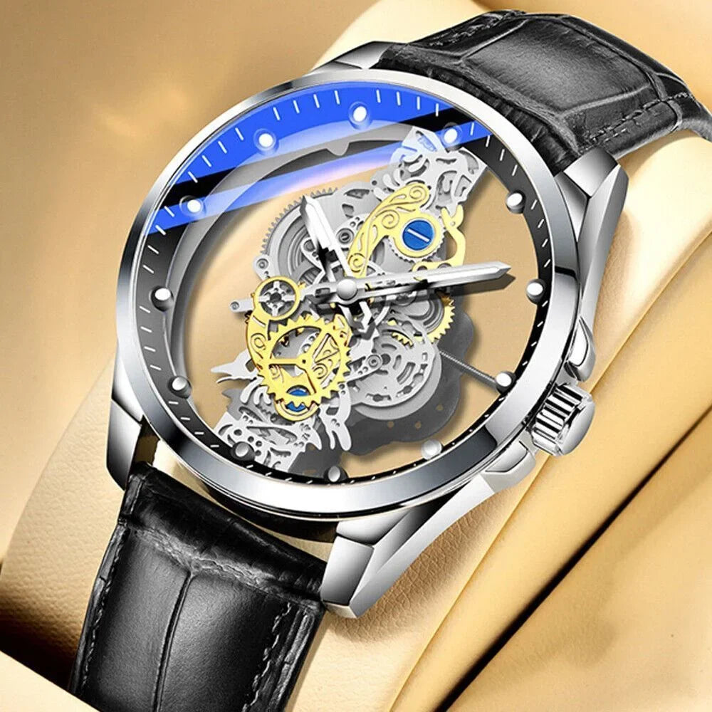 Luxury Quartz Steel Men's Watch Business USA Skeleton Hollow Stainless Automatic