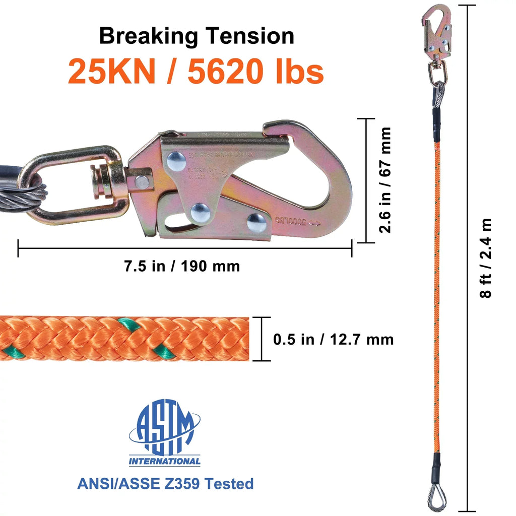 flipline, Steel Arborist Tree 8' 1/2" Steel BENTISM Line Lanyard, Aluminum Climbers Climbing for Extra with Flipline, Alloy Alloy Core x Snap Arborist, Hook, Carabiner for and Tool Tree Flip
