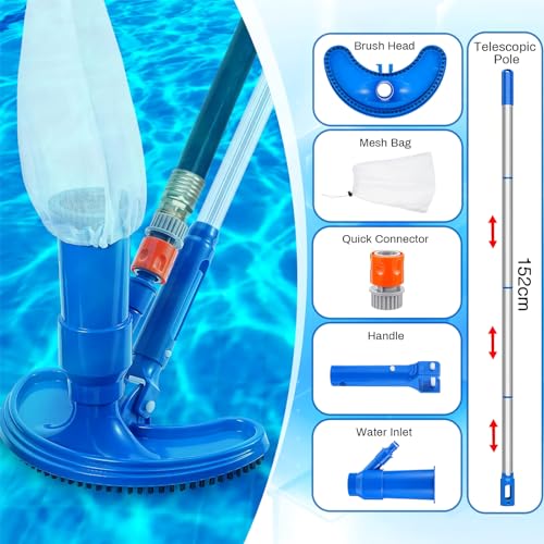 Hose for Spa Handheld Poles with Above Vacuum to Upgraded of Cleaner Ground Garden 60", Portable Jet Pool Vacuum Pool Fountains Handheld Attaches Net, Skimmer Pond Cleaner Pool Section Pool 4
