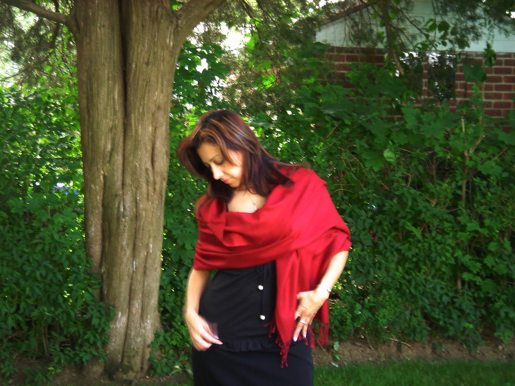 Shawl) (Wine Shawl/Cashmere Scarf/Wool/Silk Shawl/Shawls/Scarf/Scarves/Wrap/Stole/Muffler/Cape/Ruana/Blanket/Throw/Pashmina Red Regular