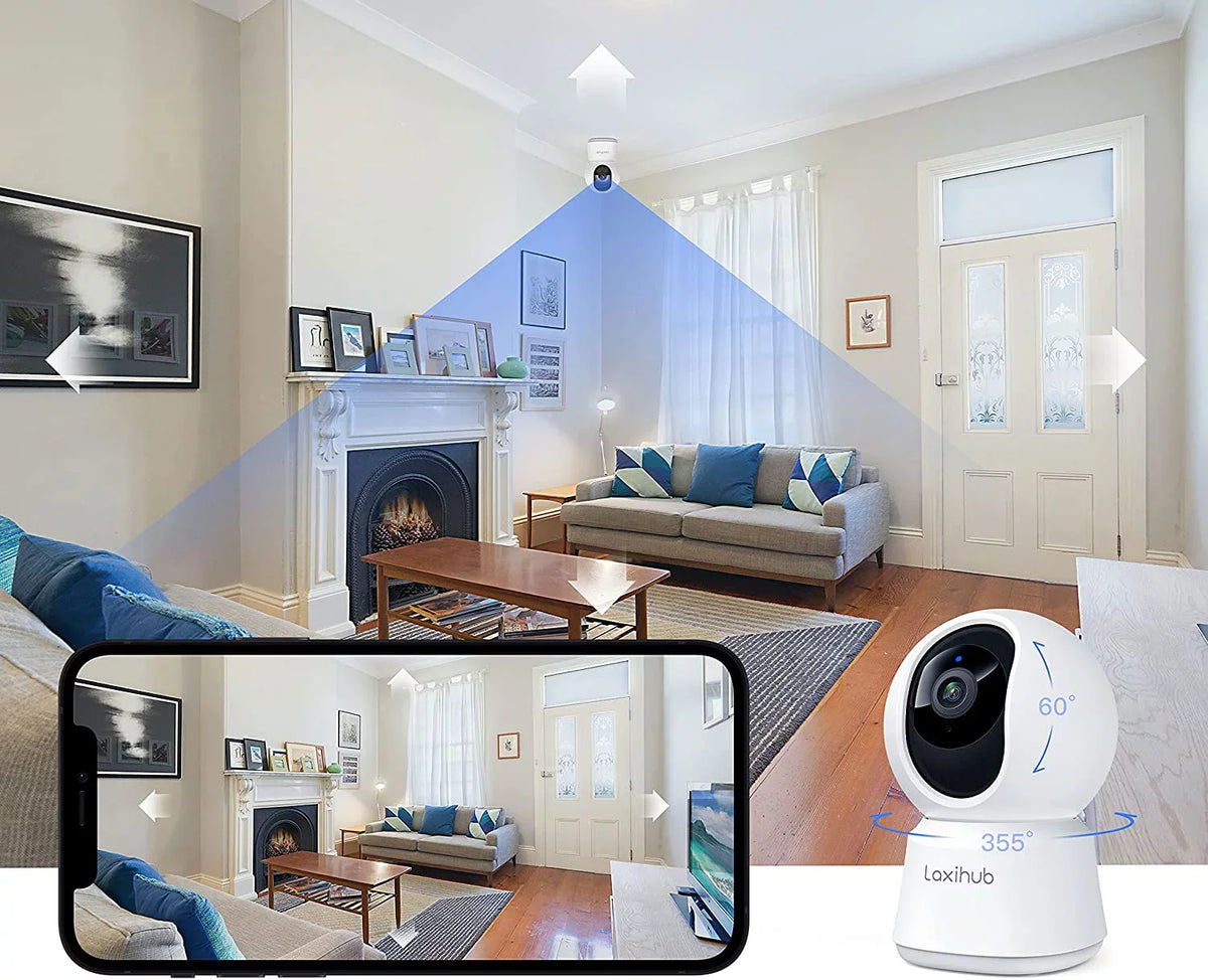 Pan/Tilt Motion Camera, Monitor, Laxihub & Audio, Sound 360° 2.4g Alexa WiFi Detection, with Security Vision, Baby Works 1080P IR Two-Way Night