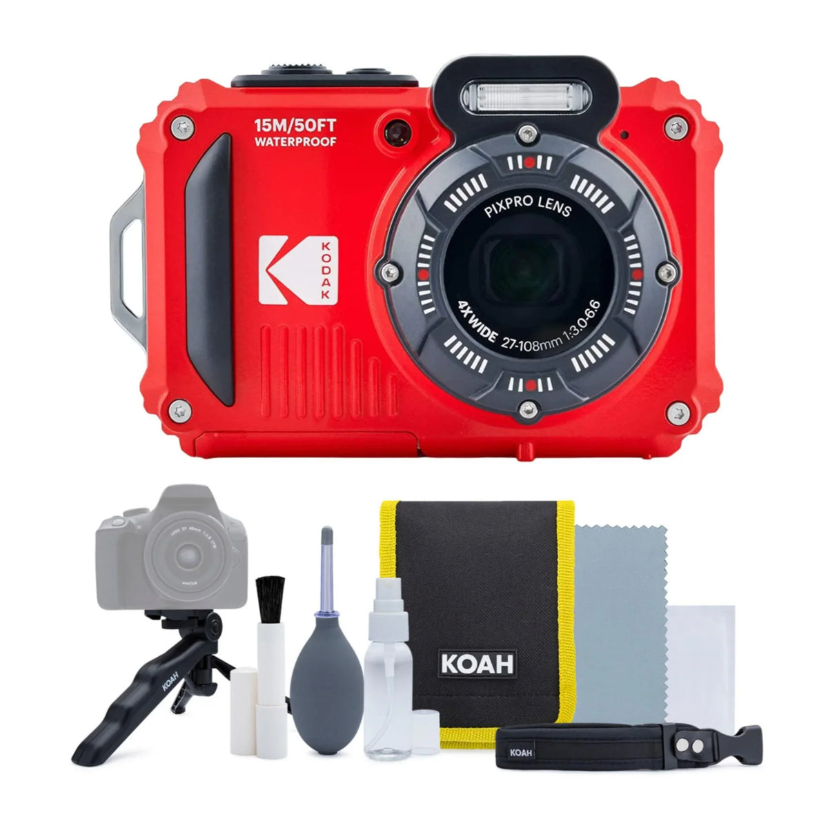 WPZ2 Camera 16MP 2.7-Inch Pixpro LCD 4x Waterproof Bundle Kodak Shockproof (Red)