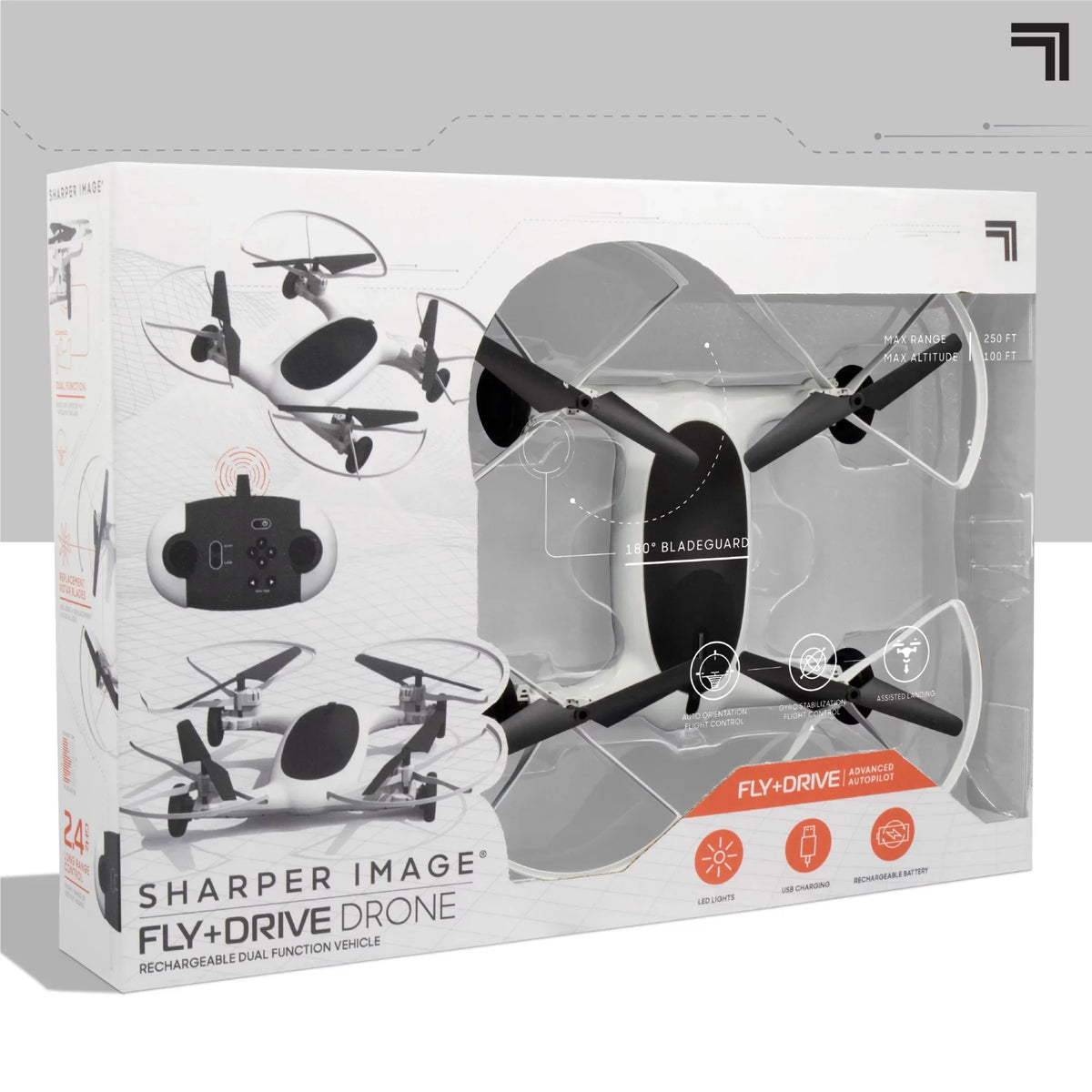 '+ Drive Rechargeable Max RC, Fly SHARPER IMAGE Control 215ft Long and Drone Function 5in 250ft Range Altitude, Dual
