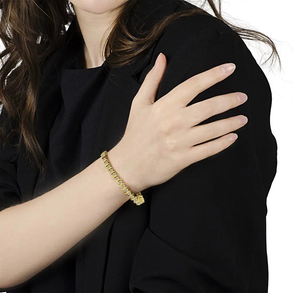 color, (J-K 14K 6.0 Gold-Plated clarity) Sterling - Yellow Classic Diamond "S" 7.5" Silver Round-Cut Bracelet Cttw I1-I2 Link .925