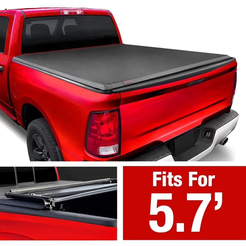 Soft Cover Truck 1500; 2009-2018 Tonneau Bed MaxMate Bed Dodge Classic 5'7" Quad-fold (67") 2019-2023 Ram Compatible | TCD484015 | with