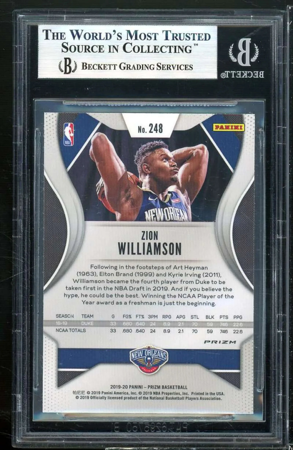Prizm 9 2019-20 BGS Card Williamson Prizms Red Zion #248 Rookie Ice Panini
