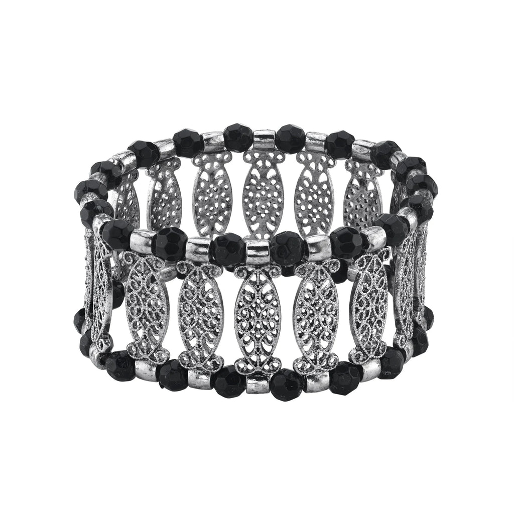 Filigree Black Color Bracelet Jewelry Stretch 1928