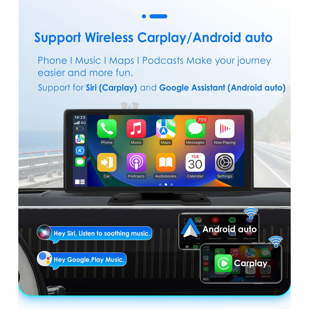Player Adjustable 360° Apple Head Bluetooth Radio GPS Android Navigation Touchscreen 10.26" FM Link Carplay Stereo Car Auto Unit Mirror