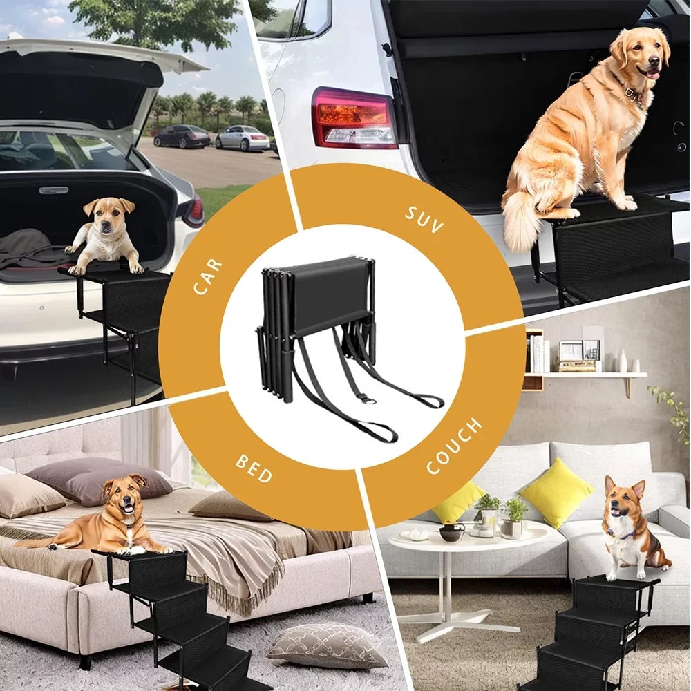 Nonslip Stairs Steps Stairs,Lightweight Portable 4 Foldable for Ramp,Metal Pet High Frame Beds,Trucks,SUV,Car Sunb